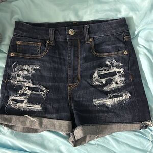 Distressed Dark Wash Curvy High Rise Shortie American Eagle Shorts